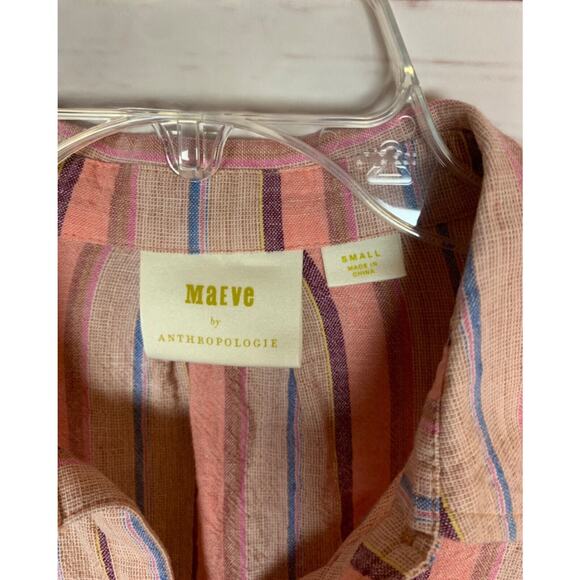 MAEVE By Anthropologie Women's S Small Pink Purple Stripe Button Long Sleeve Top - Picture 5 of 13